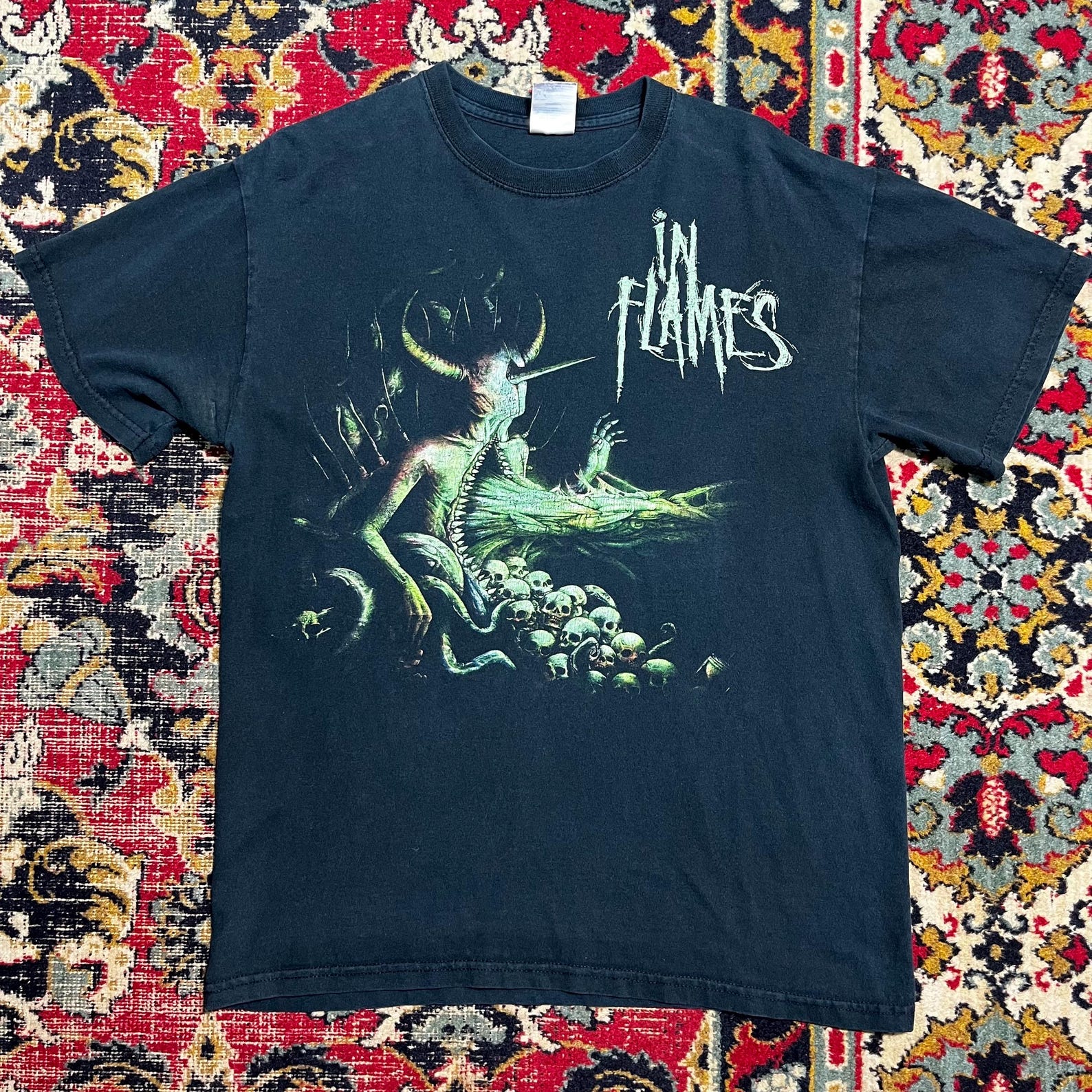 Vintage In Flames T-Shirt Metal Band Graphic Skull Demon Size M XL