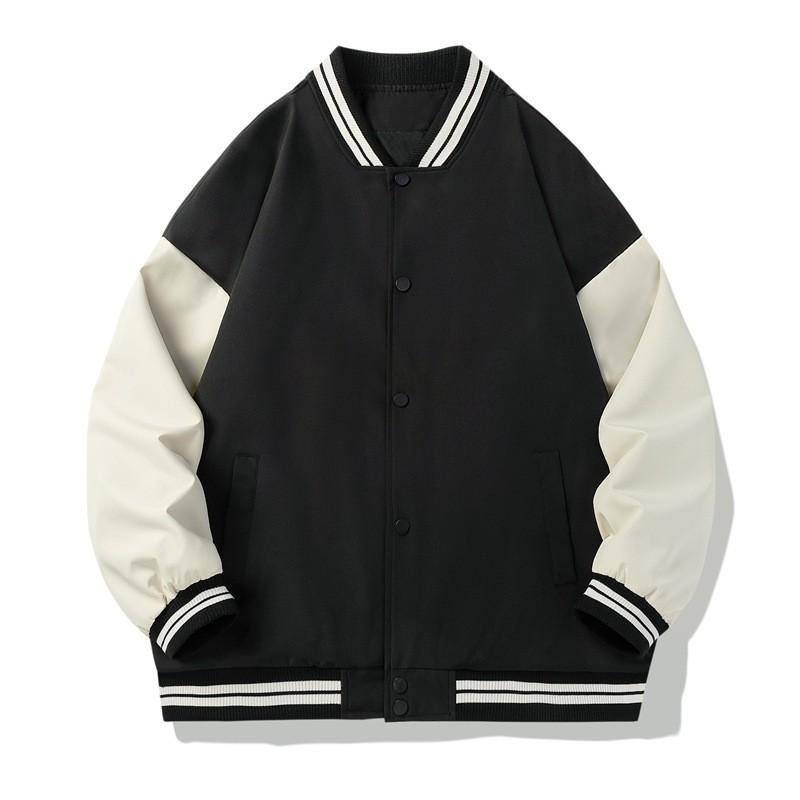 High-Quality Color Block Baseball Jacket Men Women Retro American Style Casual Fall Outerwear