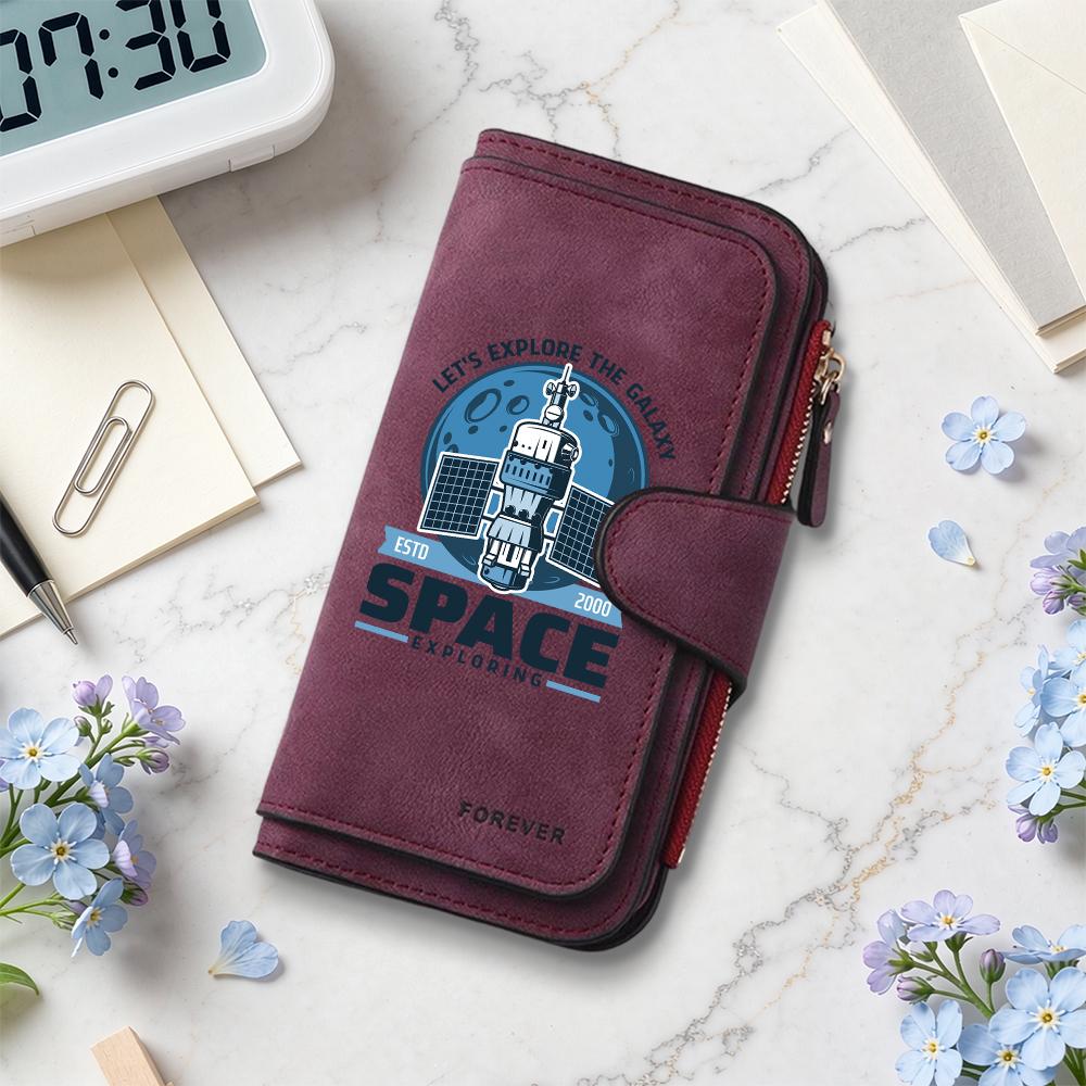 Stylish Space Themed Long Wallet Durable Card Holder Casual Daily Use Portable Purse