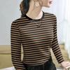 Women's Round Neck Long Sleeve Loose Fit Top Casual Striped Layered T-Shirt