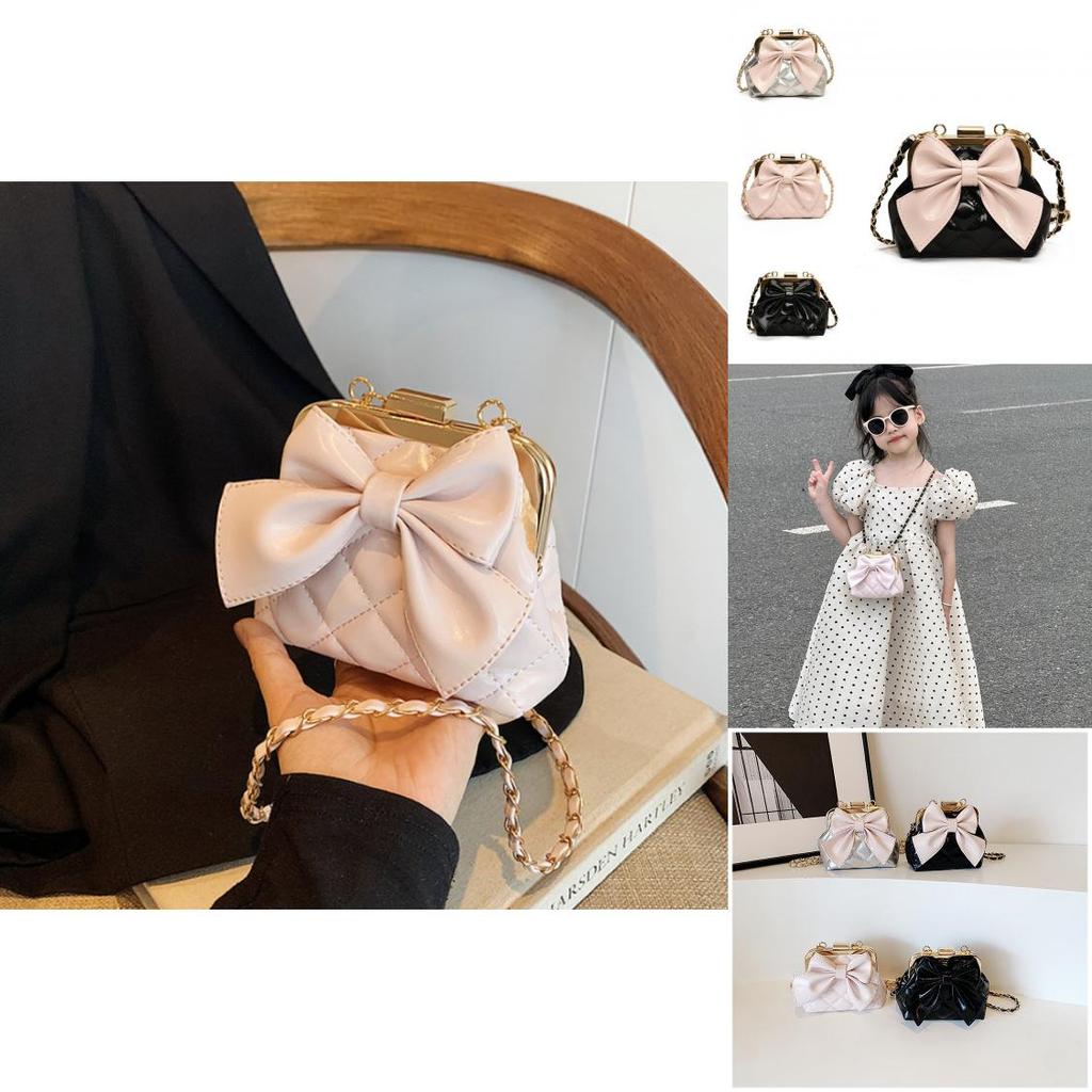 Modern Pu Leather Girls And Boys Shoulder Bag Featuring Adorable Bow And Checkered Pattern