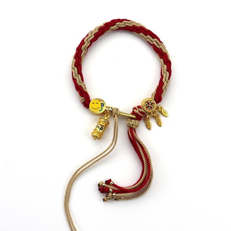 Woven Zhakiram Five Wealth Gods Eye Bracelet with Green Tara and Manjushri Thangka Design