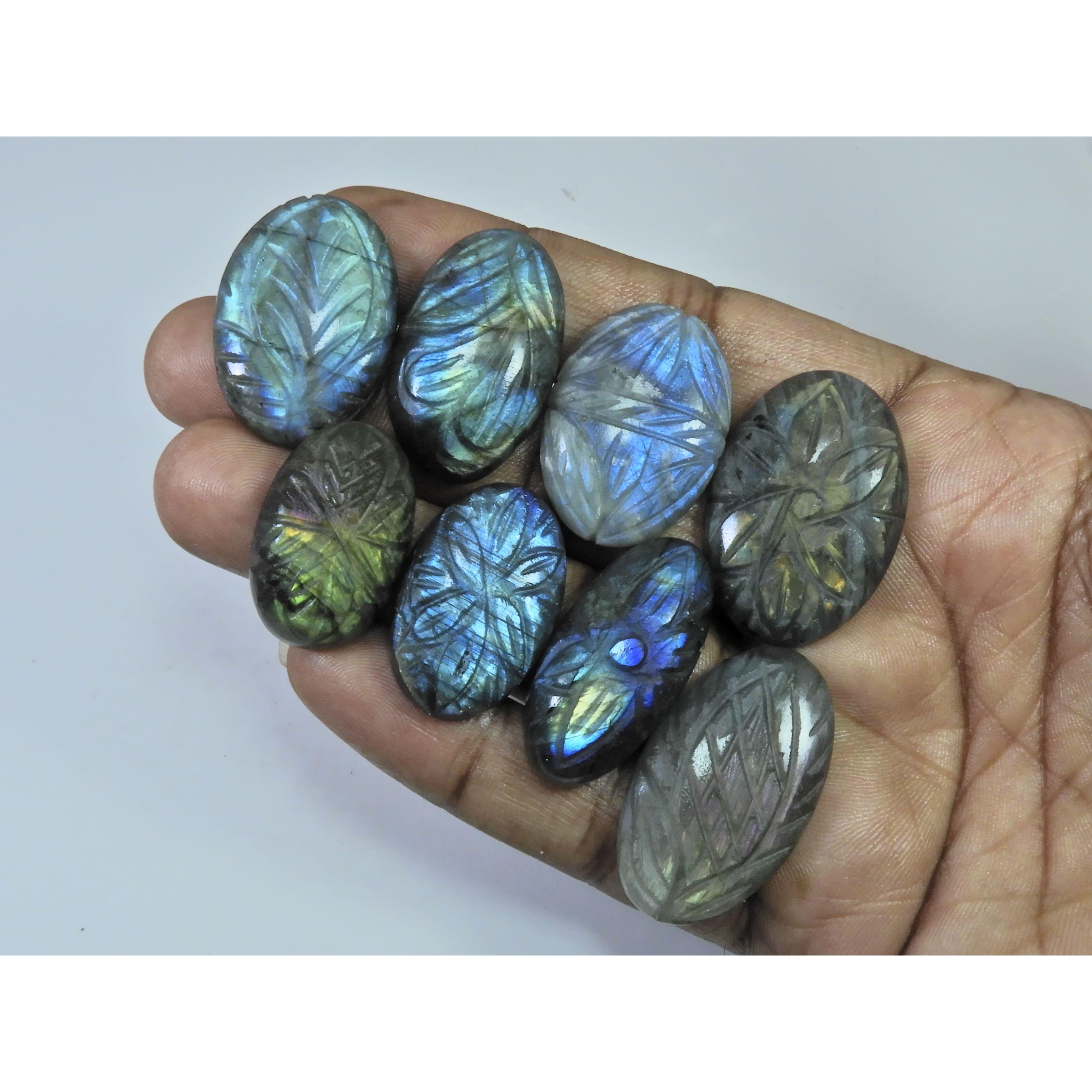 280Cts. Natural Labradorite Carving Oval Cabochon Loose Gemstone 08Pcs Lot LL-1138