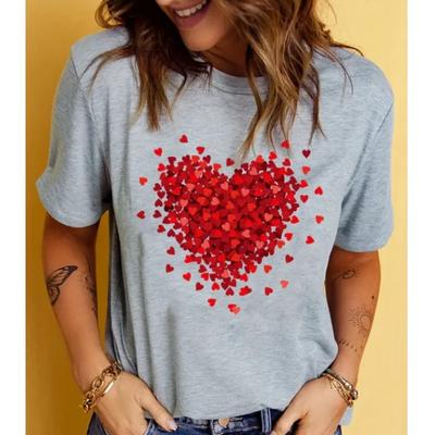 Summer Pure Cotton Short Sleeved Valentine's Day Love Printed Round Neck Women's T-shirts