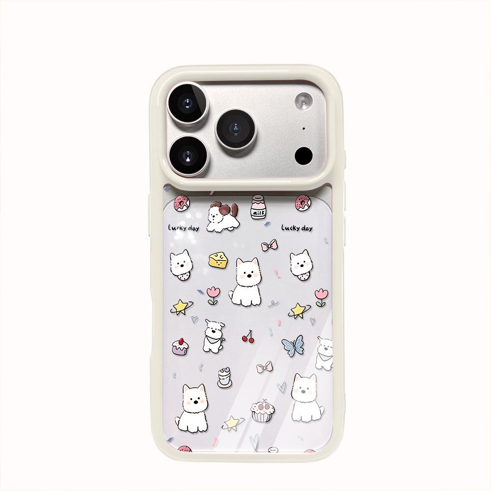 Cute White Dog Transparent Full Coverage Phone Case for iPhone 16/17 Pro Max and iPhone 13/14/15