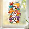 Cartoon Line Sugar Skull Undead Static Sticker for Balcony, Bedroom Window Decoration