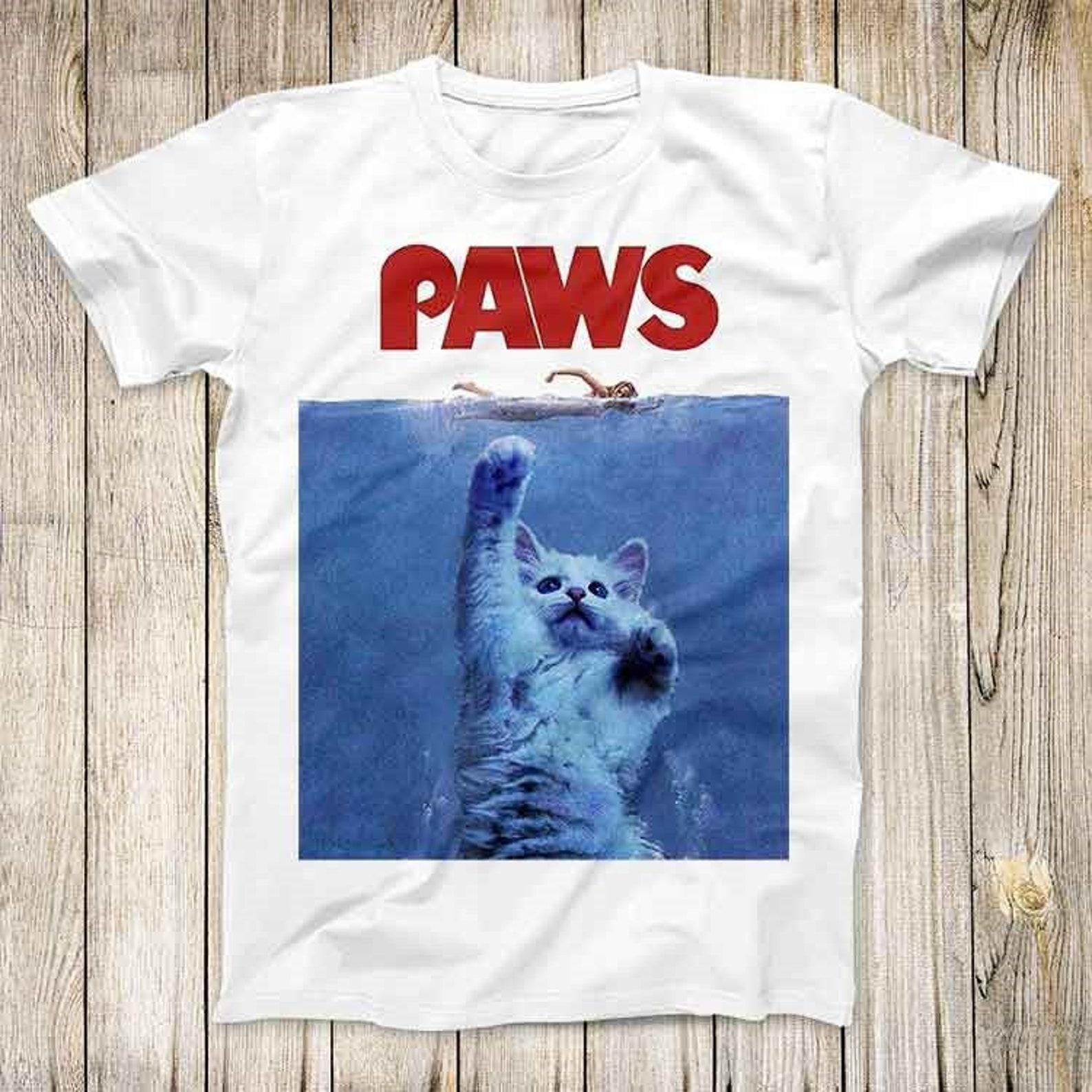 Paws Shark Funny Tee Jaws Parody Animal Design Movie Super Cool Top Present Vintage Fashion T-Shirt 2676 S