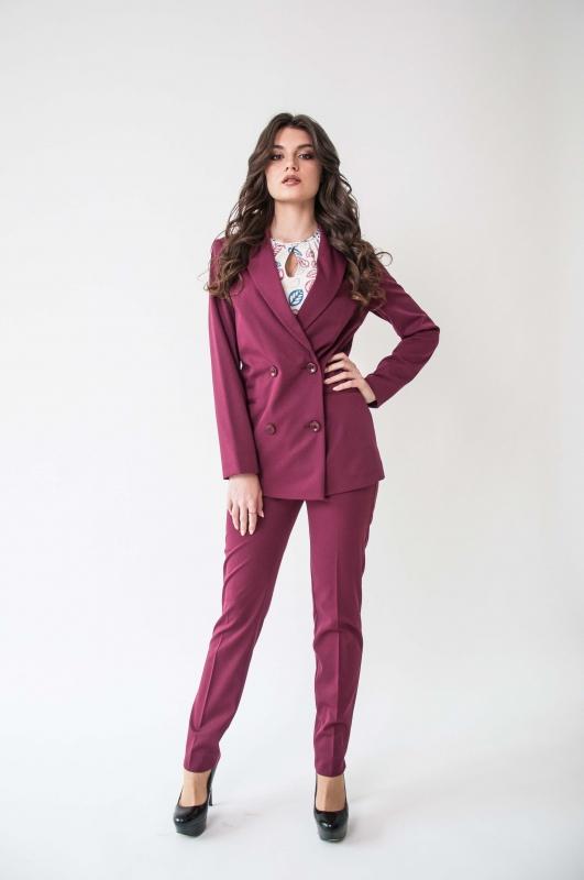 

Двобортний однотонний піджак довгий рукав з підкладкою 36 бордовий