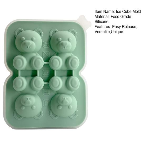 Bear Shape Ice Cube Mold 4-Cavity Silicone Ice Tray Easy Release