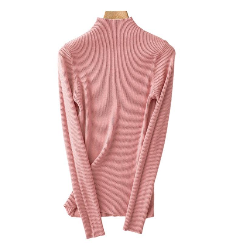 

Однотонний светр з напіввисоким вирізом, жіноча в’язана сорочка з нижньою ниткою, тонкий пуловер з довгими рукавами, простий повсякденний стиль Harajuku, осінь, зима S рожевий