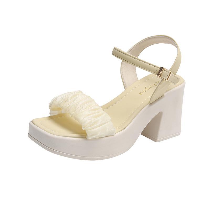 

Sandals female popular summer fairy style high heels thick sole square head thick heel sandals female word belt fairy shoes 35 жёлтый