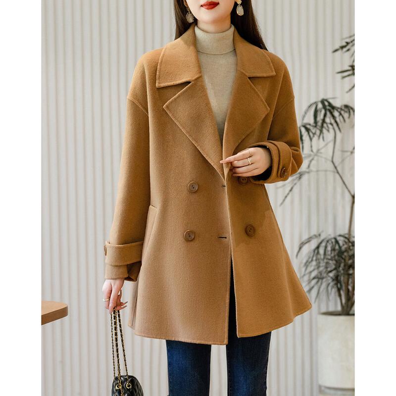 Women's Winter Double-Breasted Merino Wool Blend Mid-Length Coat