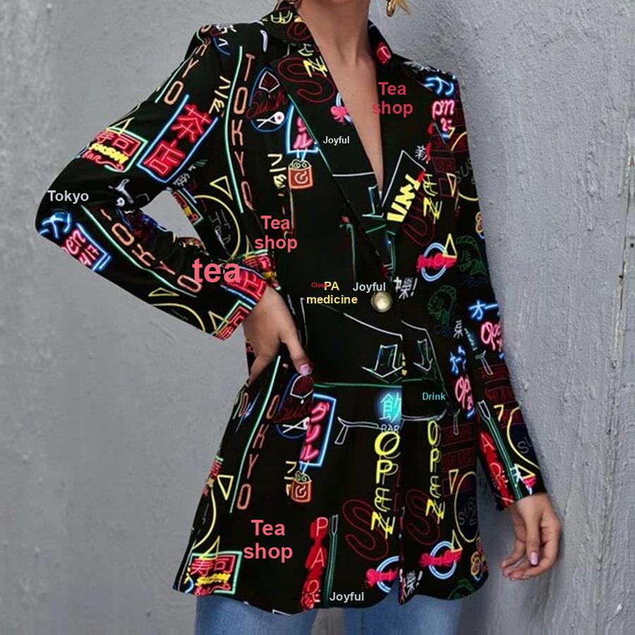 Manteau Long Décontracté Imprimé Mode Printemps/Automne pour Femme Blazer Petite Taille