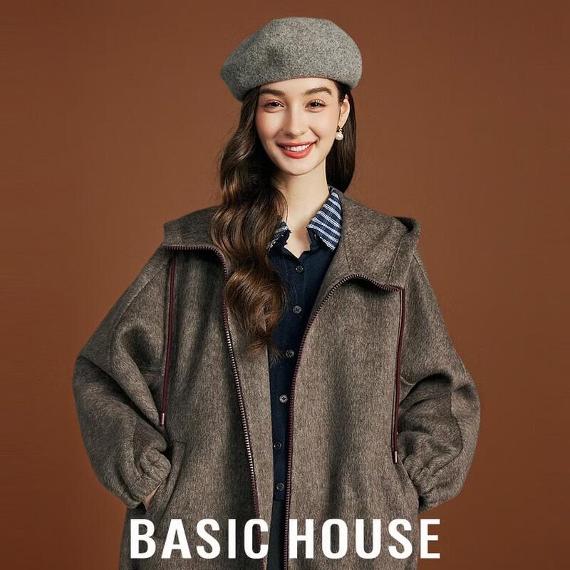 Basic House Women s Hooded Wool Blend Coat L
