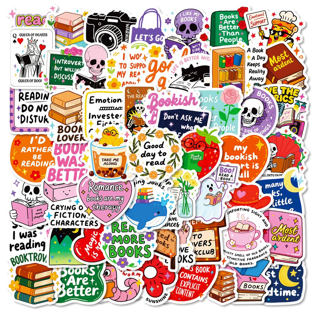 56 Reading Book-Themed Cartoon Text-On-Video Full English Skateboard Guitar Decorative Stickers