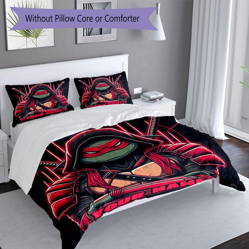 3PC Custom Name Ninja Turtle Artwork Bedding Set Printed  Bedding Set Duvet Cover Closure Includes 1 Duvet Cover & 80 Pillowcases for Bedroom