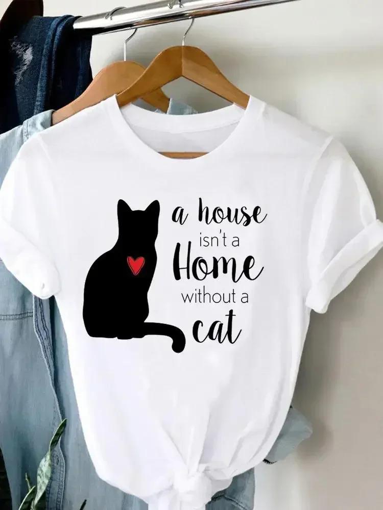 

Funny Face Cat Lovely Trend Clothing Women Summer Short Sleeve Print Clothes Fashion FeUnisex Graphic Top Aesthetic Clothes S