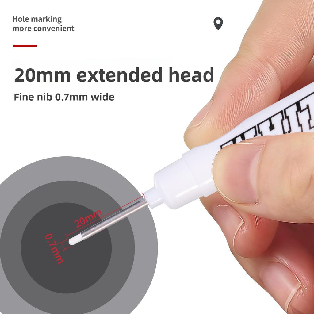 Long-nose Marker Pen with Fine Tip, Waterproof, for Carpentry Marking, Oil-resistant, White, Quick-drying Paint Marker