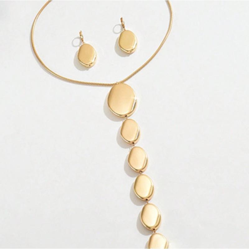 European and American Exaggerated Irregular Geometric Pendant Necklace Earring Set Y-shaped Chain Collarbone Jewelry Set золотисто-желтый