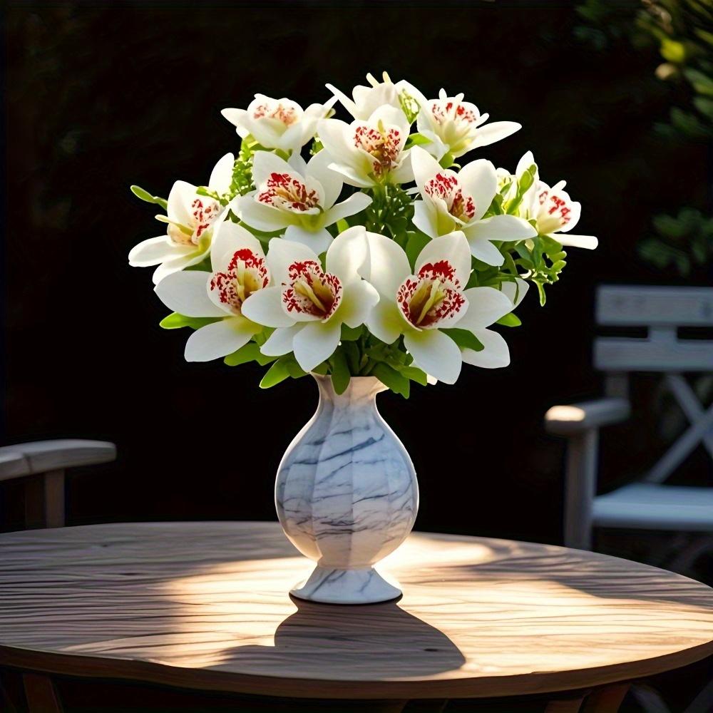 15 Bunches Artificial Orchid Artificial Phalaenopsis Bouquet Silk Real Touch Fake Flowers for Home Wedding Restaurant Hotel Room Decor