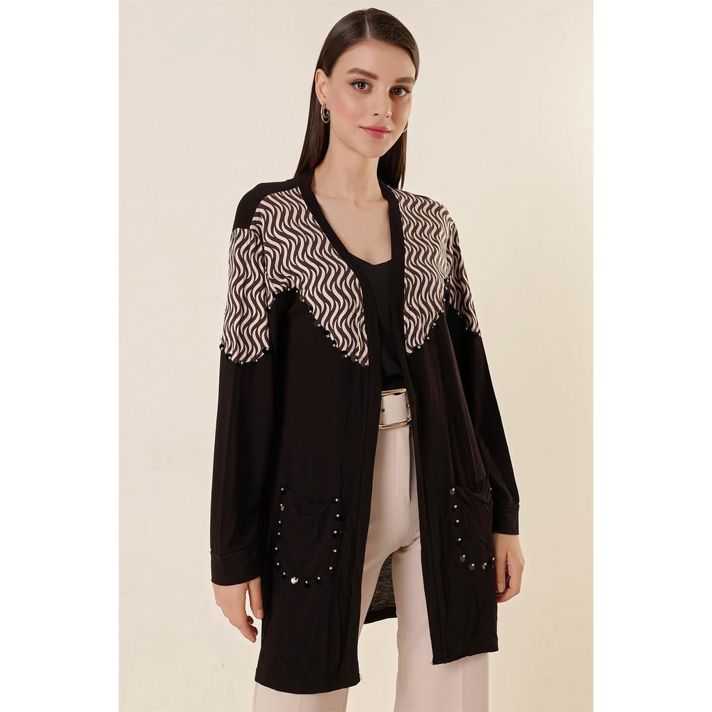 S Patterned Lycra Cardigan with Pulp Detailed Pockets