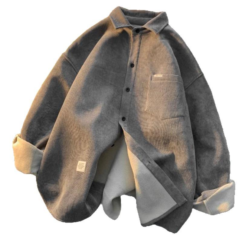 Damen-Fleece-Lined Hemd im koreanischen Stil, lockere Passform - Trendiges, vielseitiges und altersloses Plus-Size-Oberteil