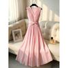 Elegant Temperament Cream Apricot Satin V-Neck Sleeveless Kink Waist Pendant Long Dress