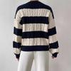 2024 Autumn/Winter V-neck Cable Knit Color Block Striped Sweater