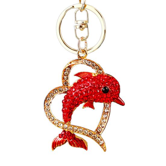 Keychain Sparkling Rhinestones Dolphin Charm Wearing Crown Key Chain Decorative Wallet Backpack Car Key Holder