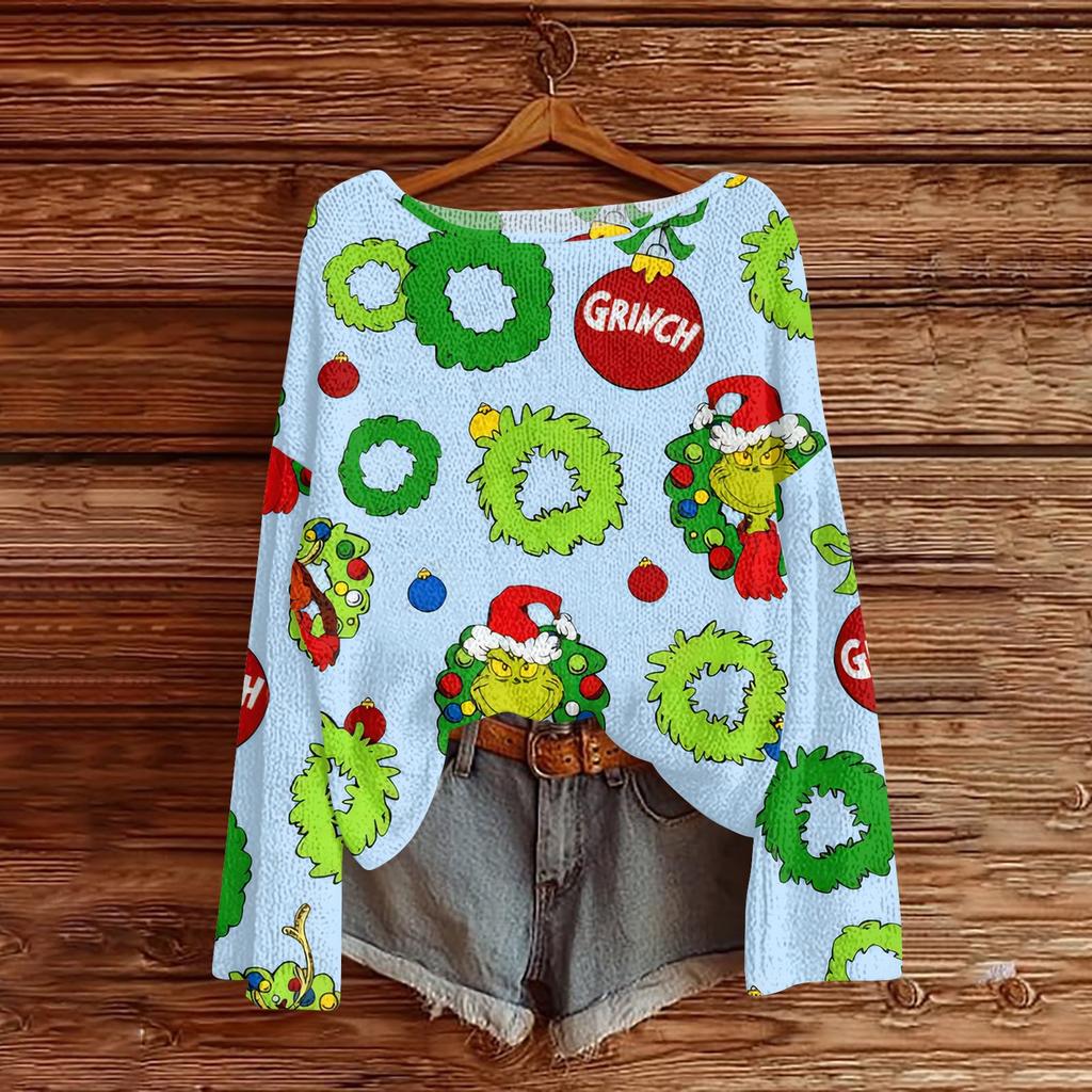 Womens  Fall Sweaters Long Sleeve Print Tops Pullover Sweaters Loose Dressy Casual Basic Clothes