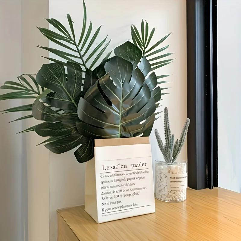 Tropical Palm Leaves, Artificial Hawaiian Luau Safari Jungle Decor, Plastic Faux Plants for Fall Season, Tabletop Decoration