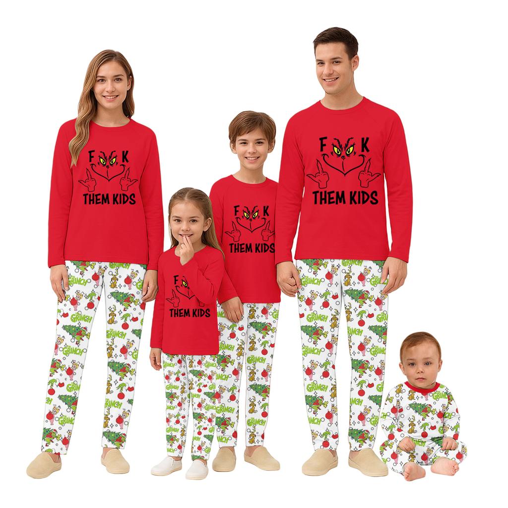 Print Cute Family Set Pajamas, Home Clothes, Family Set Long Sleeve Top Pants Set
