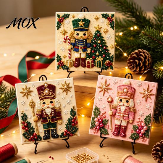 Educational Hands-on Toys Nutcracker Faux Pearl Art Kit, Painting DIY Kit with Pre-Framed Projects for Seniors Canvas, 3D Christmas Wall Craft Adults,