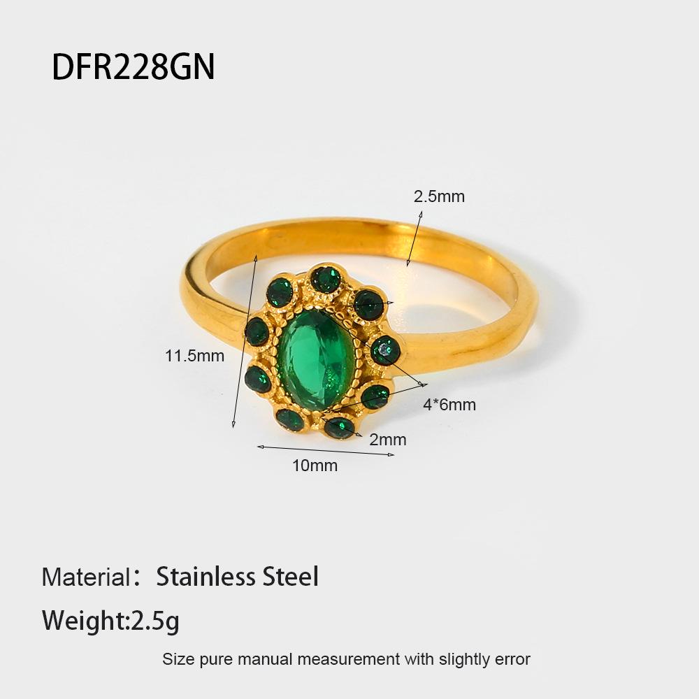 

Французское кольцо в стиле INS, ретро, из нержавеющей стали с покрытием из 18-каратного золота, инкрустированное цирконами, с акцентами из изумруда и жемчуга Size 8