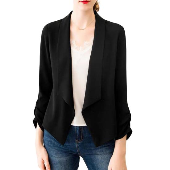 

Женский кардиган, блейзер, однотонный, с длинными рукавами и открытыми лацканами, деловой стиль, мягкое дышащее тонкое женское пальто 4XL чёрный