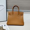 Gold Button Silver Cowhide Togo-202530 Genuine Leather Women's Bag Portable