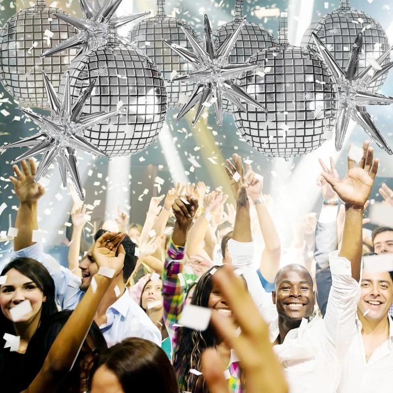 Balão Estrela Disco Prateado Balão de Filme de Alumínio 4D Conjunto para Festas Temáticas Anos 70 80 Aniversário Celebrações de Casamento Decoração de Festa