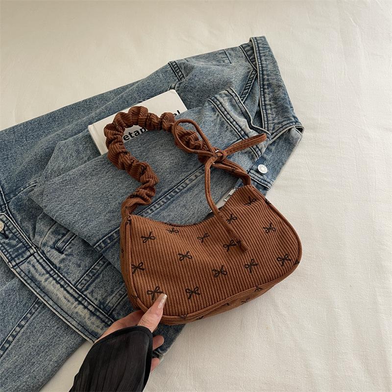 Cotton Bow Knot Shoulder Bag For Women, Chic Crossbody Purse, Minimalist Handheld Tote KTB