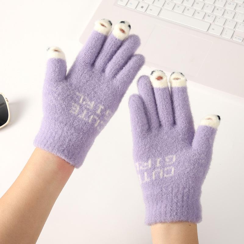 Winter Cartoon Cute Parent Child Gloves Riding Knitted Warm and Cold Baby Leaking Finger Gloves Yarn Thickened Gloves