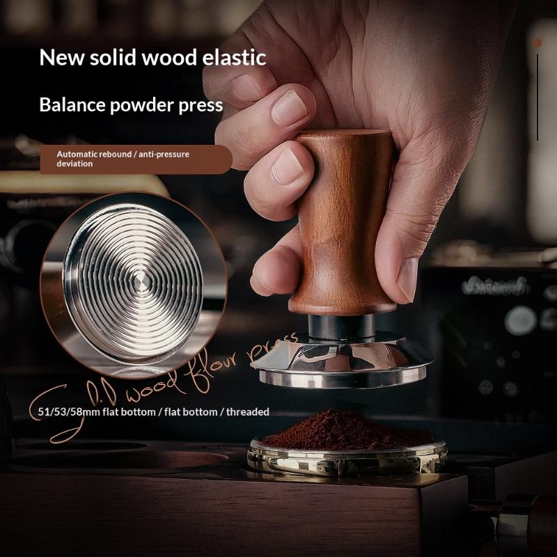 1 Pezzo Strumento Barista 51/53/58mm Legno di Faggio Pressino Caffè Espresso Molla Interna Forza Bilanciata Martello Caffè Base in Acciaio Inossidabile