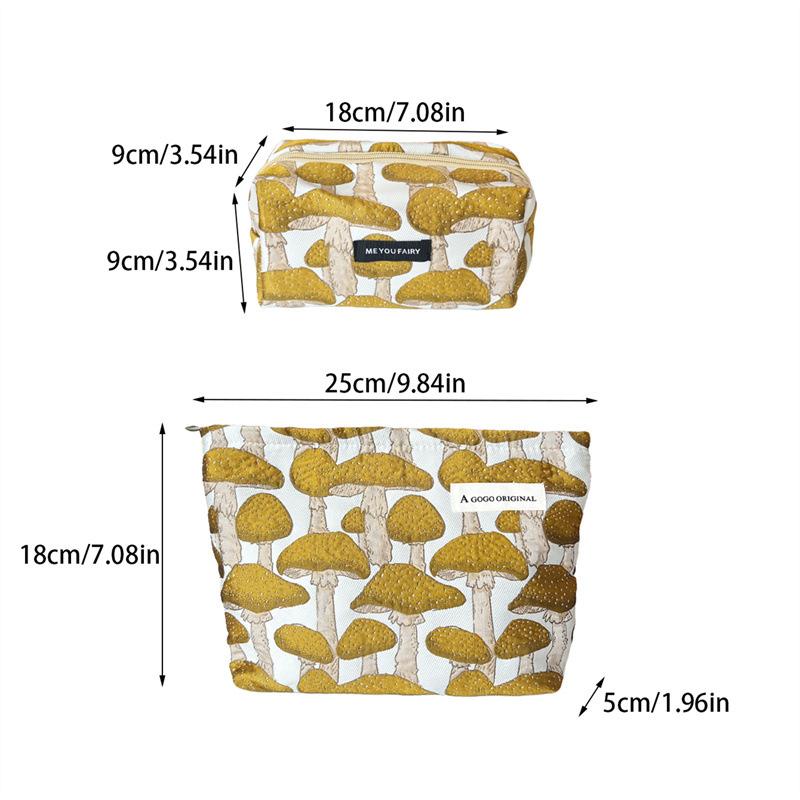 Vintage Canvas Make-up Tasche Roter Pilz/Granatapfelblüten Druck Große Größe Münz-Schlüssel-Tasche Waschbar Tragbare Handtasche Geschenk