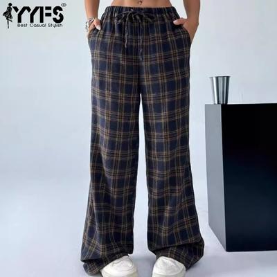 Pantaloni Capri da Donna alla Moda Casual con Stampa a Quadri a Vita Alta