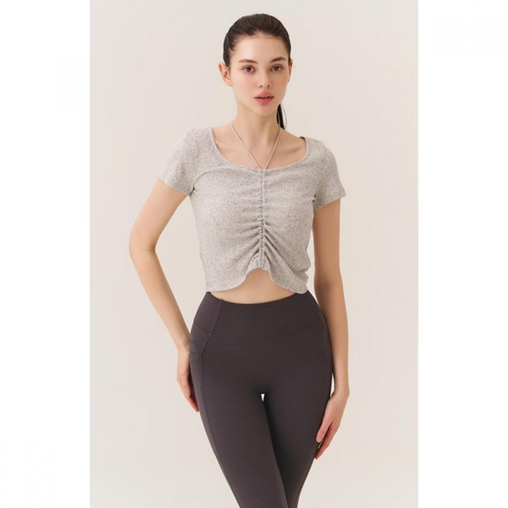 HuiT Nep Rib FronT Shirring HalTer Neck T shirT hTwTs5k05T