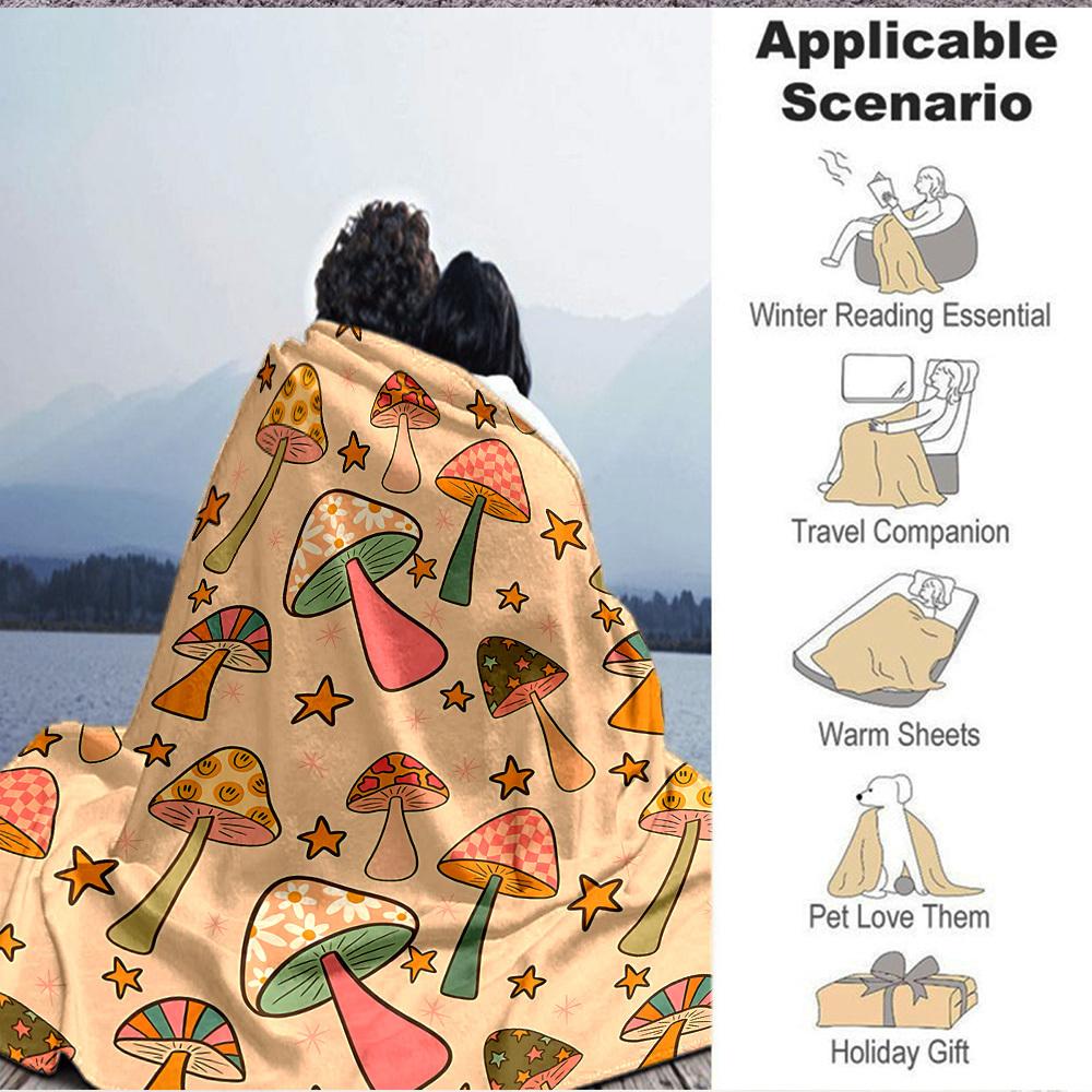 1pc Mushroom Star Blanket, Lightweight Flannel Throw Blanket for Sofa, Bed, Travel, Camping, Living Room, Office, Couch041
