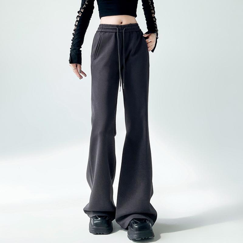 Fashion Low Waist Casual Loose Flare Pants for Women Slim Fit Straight Wide Leg Pants Women Capris Elegant Simple Drawstring Ladies Trousers 25621