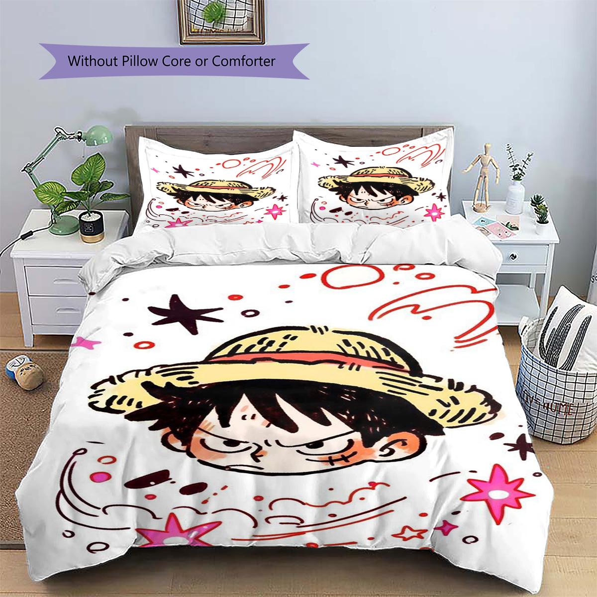

Luffy Patterned Pillowcase & Duvet Cover Set Anime Fashion Printed Bedding for Bedroom Nice Present for Fans.-TING 135x200cm