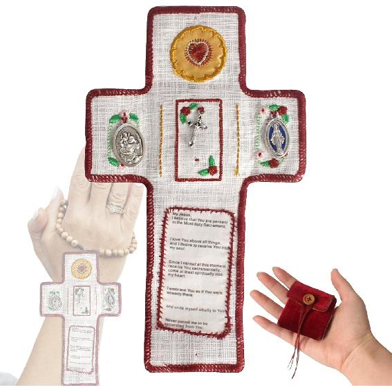Handmade Catholic Prayer Pocket Shrine with Built in Silver Cross,Catholic Pocket Shrine,Prayer Quilt with Cross ide,Encourage Christian Spiritual