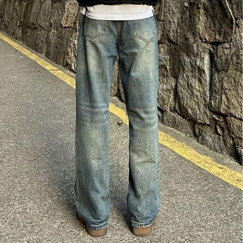 Retro Blaue Lockere Amerikanische High Street Jeans Frühling Herbst Gerade Herrenbekleidung Modische Basic Mittlere Taille Lässige Hose