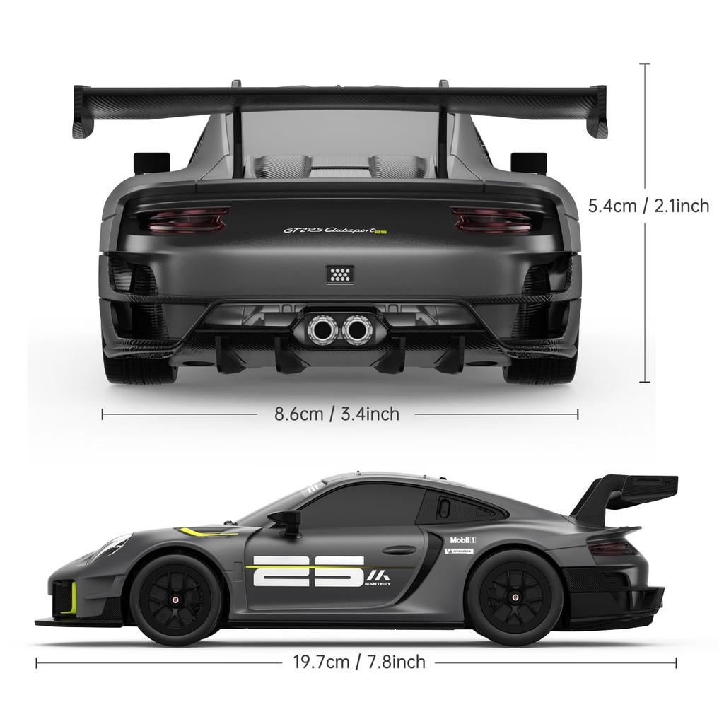 RASTAR Porsche 911 GT 2 RS Model Car, 1:24 Scale RC Porsche 911 GT 2-RS Clubsport 25 Remote Control Car for Kids and Adults, RC Sports Supercar Gray