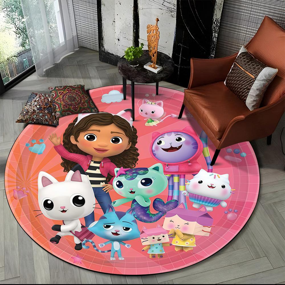 Tappeto Rotondo Tondo Cartone Animato 3D Carino Casa delle Bambole di Gabby Ragazza, Tappeto per Soggiorno Camera da Letto Divano Stanza dei Giochi Decorazione, Tappetino Antiscivolo per Bambini